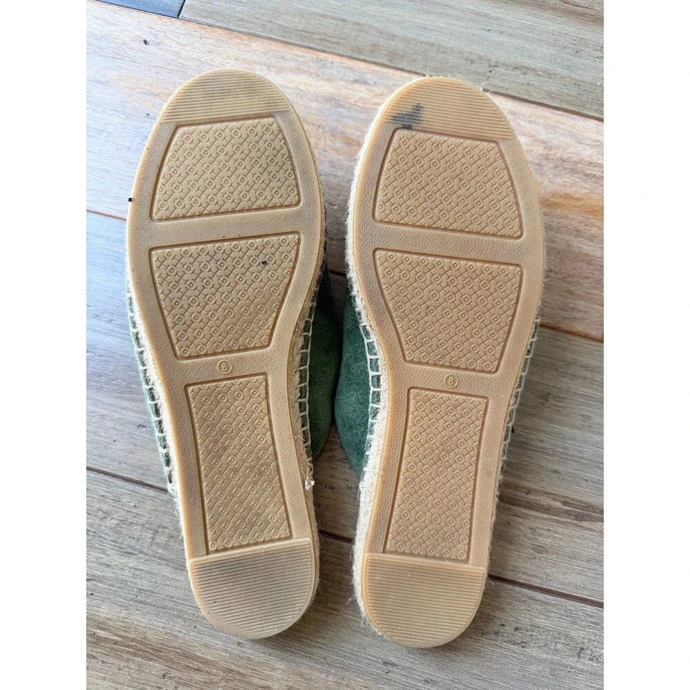 Tory Burch Olive Green Suede Espadrille Mules Slide Sandals Flat Shoes Size 8